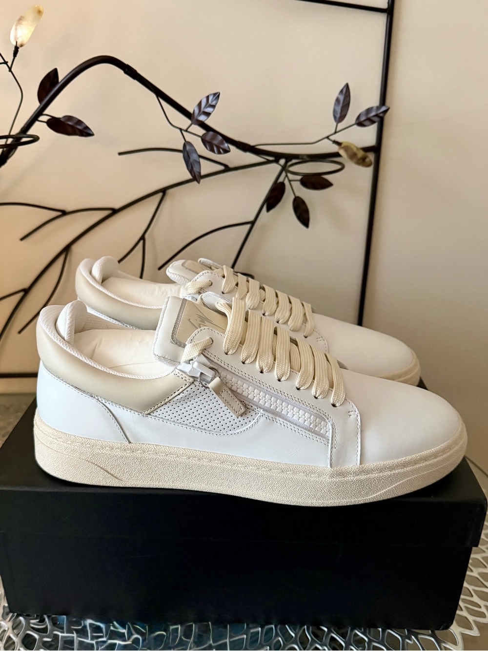 Giuseppe Zanotti Men Double Zip Low-Top White Leather Sneaker Size 45 US 12 NIB